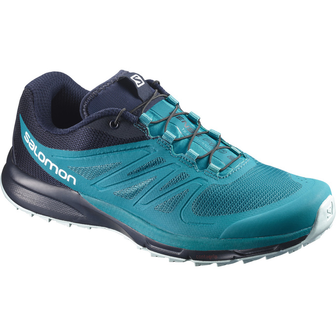 Chaussures De Trail Running Salomon Femme Turquoise / Bleu Marine - Salomon SENSE PRO 2 W - France (